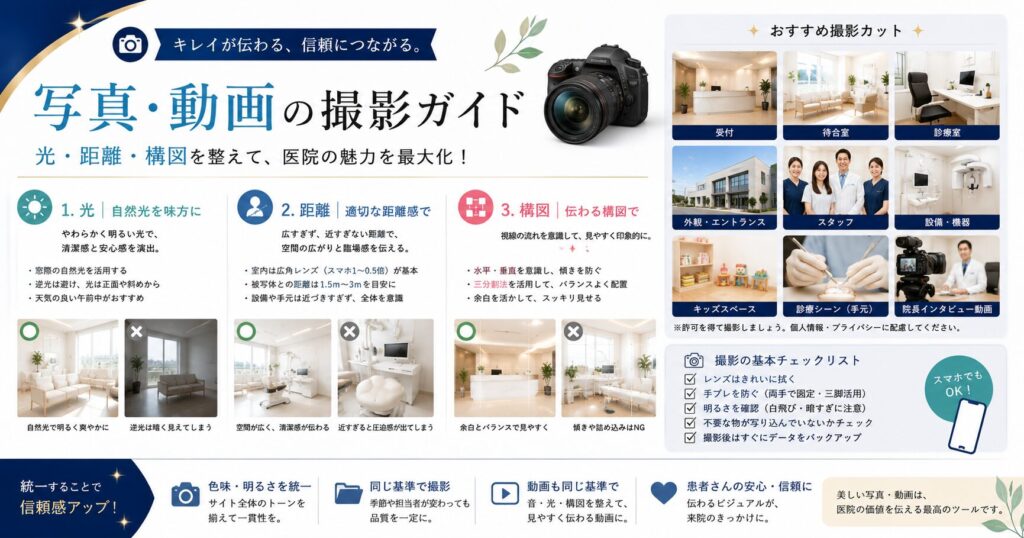 写真・動画の撮影ガイド：光・距離・構図の標準化