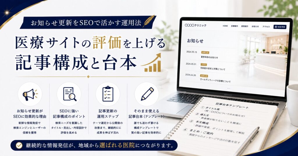 お知らせ更新をSEOで活かす運用法｜医療サイトの評価を上げる記事構成と台本
