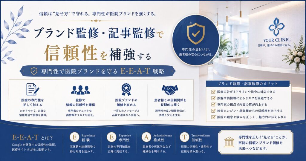 ブランド監修・記事監修で信頼性を補強する｜専門性で医院ブランドを守るE-E-A-T戦略