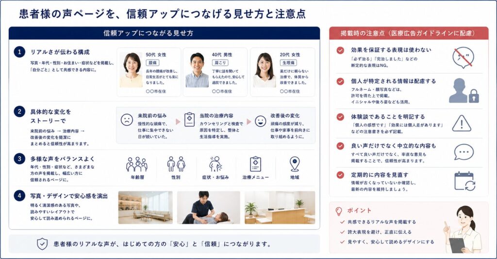 “患者様の声ページ”を信頼アップにつなげる見せ方と注意点