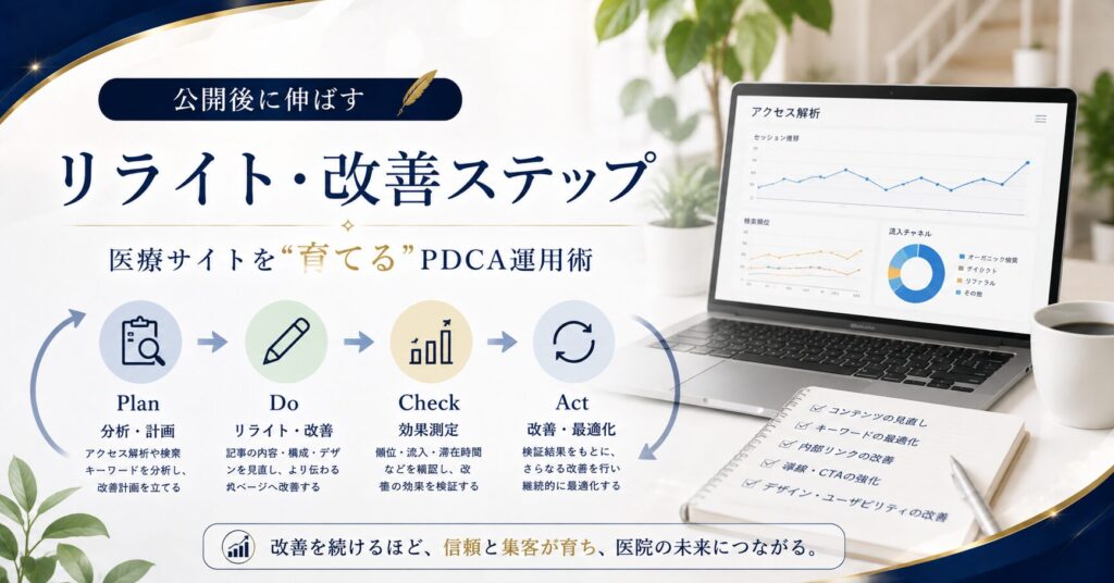 公開後に伸ばすリライト・改善ステップ｜医療サイトを“育てる”PDCA運用術