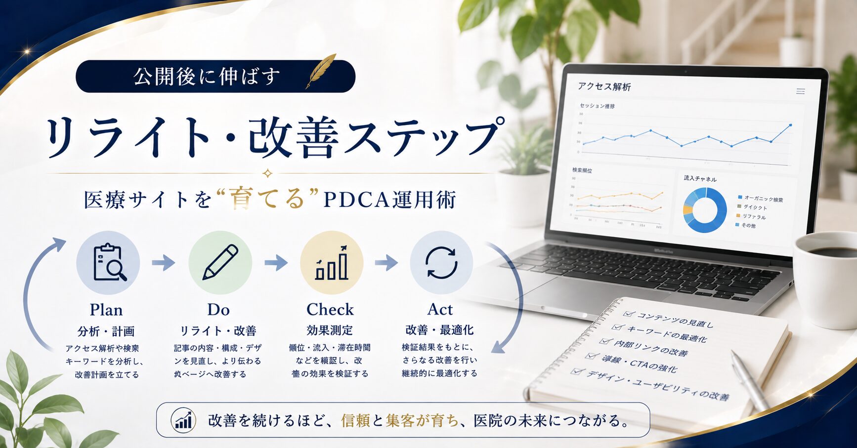 公開後に伸ばすリライト・改善ステップ｜医療サイトを“育てる”PDCA運用術