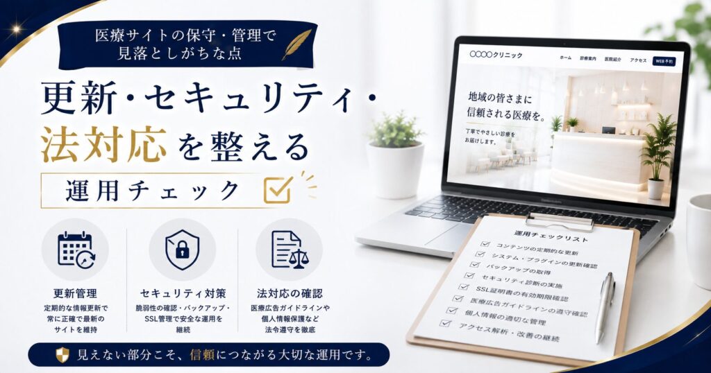 医療サイトの保守・管理で見落としがちな点｜更新・セキュリティ・法対応を整える運用チェック